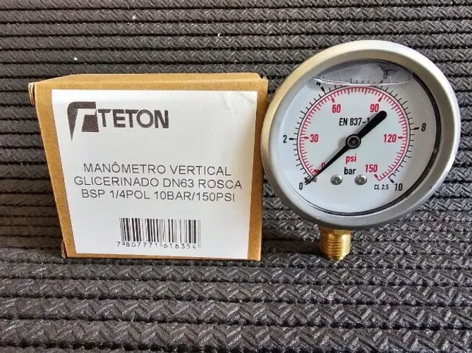 MANÔMETRO VERTICAL GLICERINADO DN63 ROSCA BSP 1/4POL 10BAR/150PSI