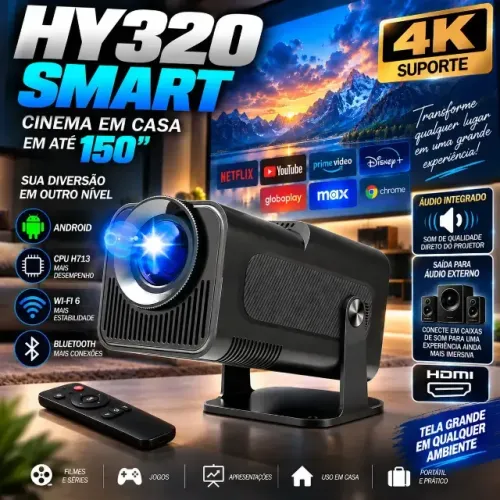 (HY320) Projetor Vlx Hy320 Mini FHD Wi-fi Preto Bluetooth Android