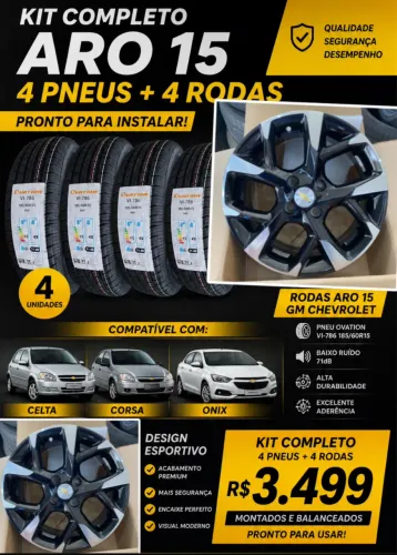 Rodas aro 15 gm chevrolet novas + pneus novos
