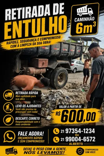 Remoção de entulho com caminhão