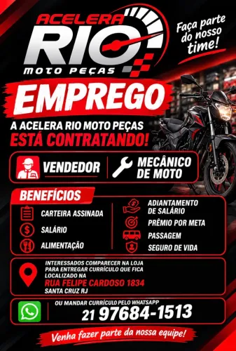 Vaga para vendedor e mecânico de moto