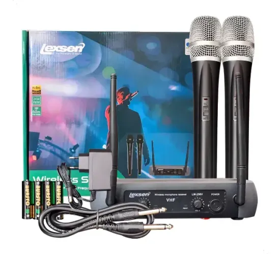 Microfone Sem Fio Dinâmico Lexsen LM-258V Duplo VHF Supercardioide