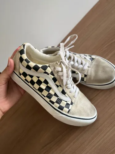 Tênis Vans Cinza Quadriculado Old School