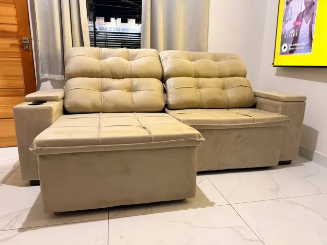 sofá Retrátil Reclinável 2 lugares com mola ensacada Pilow com porta copo