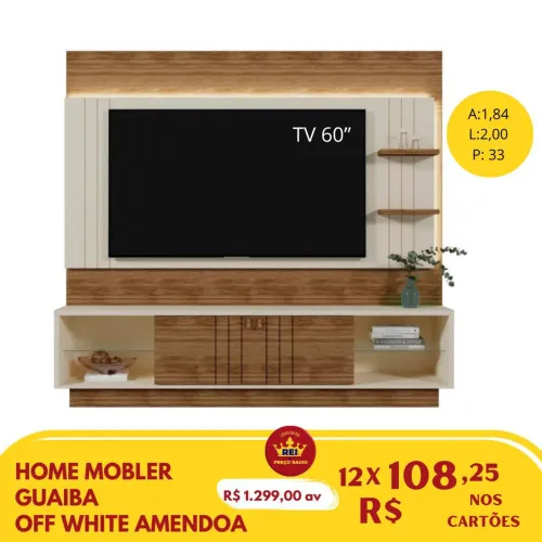 PROMOÇÃO URGENTE - Home Painel + Rack Guaíba para Tvs com até 60 POLEGADAS 