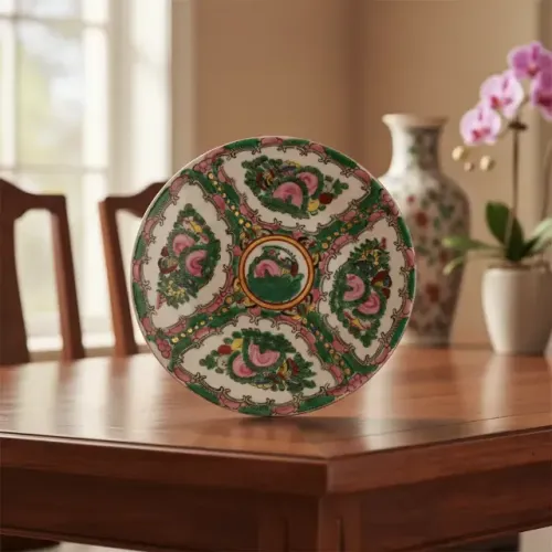 Prato Decorativo Porcelana Chinesa Macau Estilo Família Rosa - 18 cm