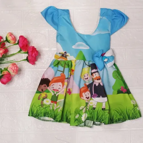 Vestido Rodadoo Personagem Bonequinha Infantil Veste 1 E 2 Anos