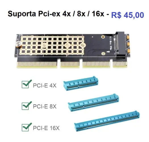 Adaptador Nvme para pci express - aproveita slot de placa mãe