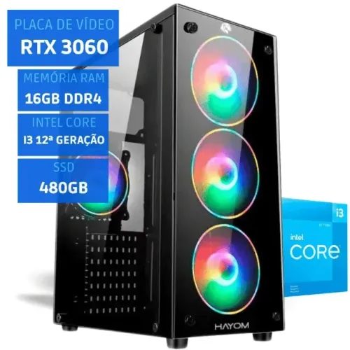 PC Gamer Intel Core i3 12100F - RTX 3060 8Gb - 16Gb DDR4 - SSD 480Gb Loja Coimbra 