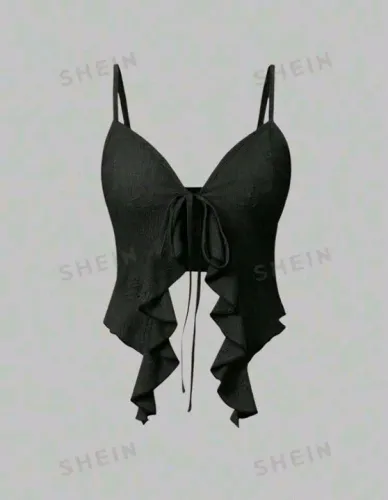 Top Cropped Preto com Babados