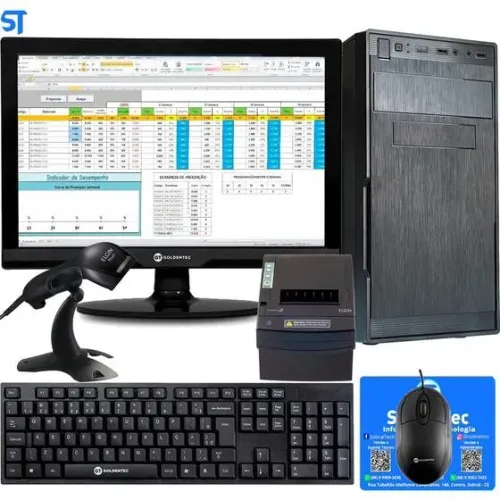 COMPUTADOR COMPLETO + IMPRESSORA TERMICA + LEITOR DE CODIGO FRENTE DE CAIXA
