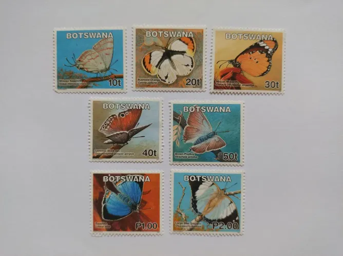 Coleção Selos Postais Kit com 7 selos internacionais Botswana Borboletas