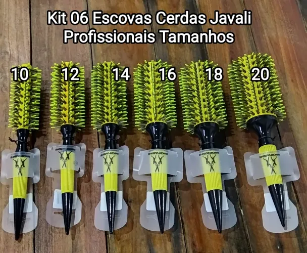 Kit 06 Escovas Cerdas Javali Profissional Cor Amarelo