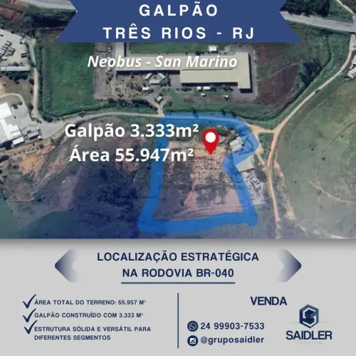 Área industrial em Três Rios RJ, traga sua empresa!