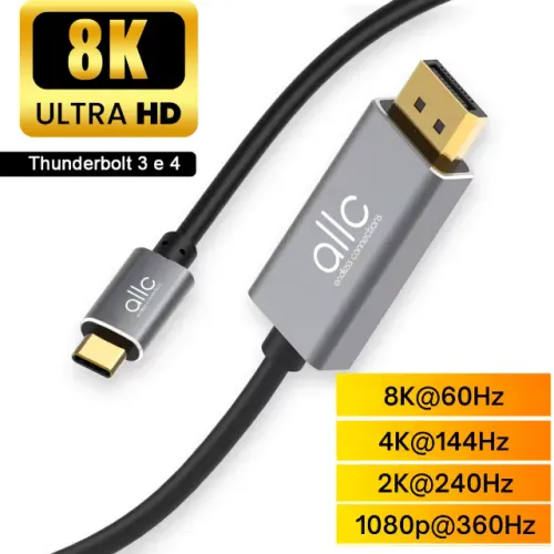 Cabo USB-C Displayport 8k@30hz 5k@60hz 4k@144hz 2k@200hz/240hz Notebook PC Monitor Gamer  