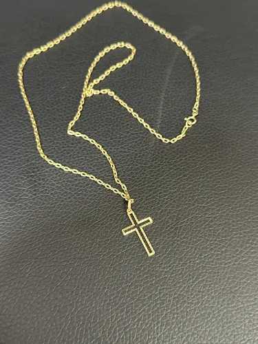 Corrente cadeado com pingente cruz Ouro 18k Nova 