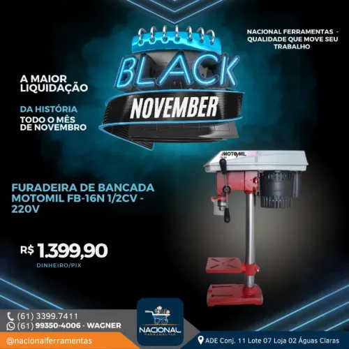 Furadeira de Bancada FB-16N 1/2CV  5/8 Pol Monof. com 4 Velocidades 220V MOTOMIL