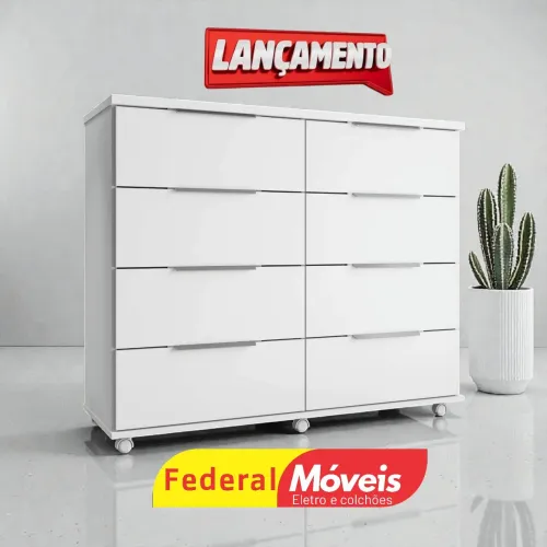 Cômoda Branca a Pronta Entrega 8 Gavetas - Temos Crediário 