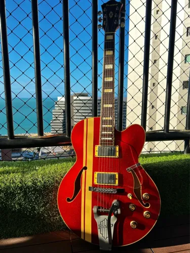 Ibanez AFS80T Artcore - Roadster Orange Metallic c/ Racing Stripes e Vibrato