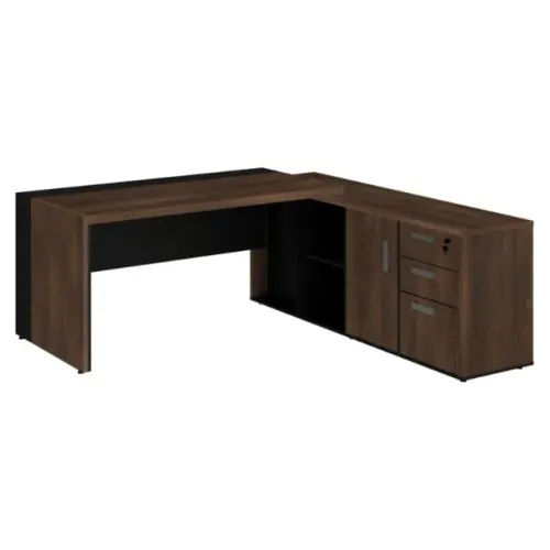 Mesa Presidente com Armário Pedestal 1,82x1,80 Marsala Preto Design Executivo 23483