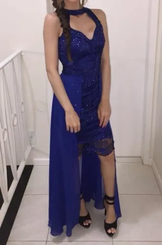 VESTIDO DE FESTA AZUL BRILHO