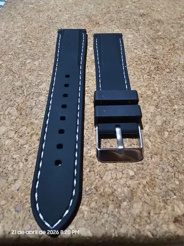Pulseira de silicone super macia preta 20mm pespontada