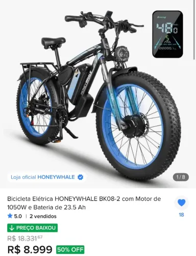 Vendo bike elétrica bk08-2 com motor de 1050w e bateria de 23,5 ah