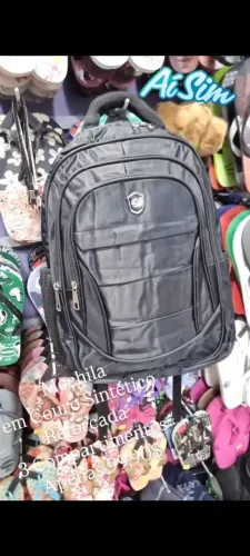 Mochila Unisex Preta,Reforçada em Couro Sintético