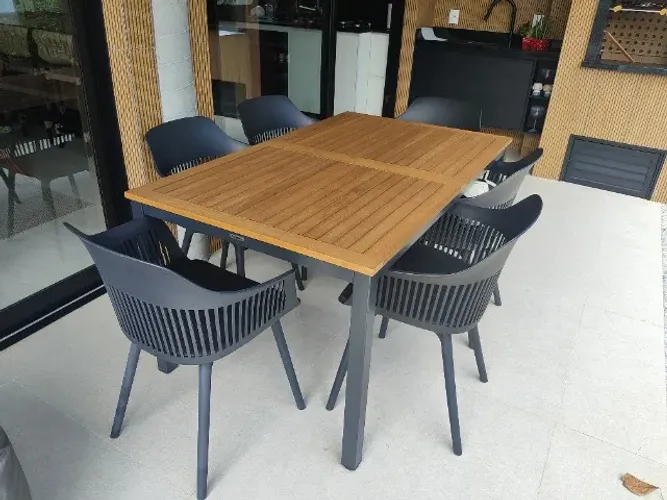 Mesa para ambiente externa com 6 cadeiras, jardim/churrasqueira
