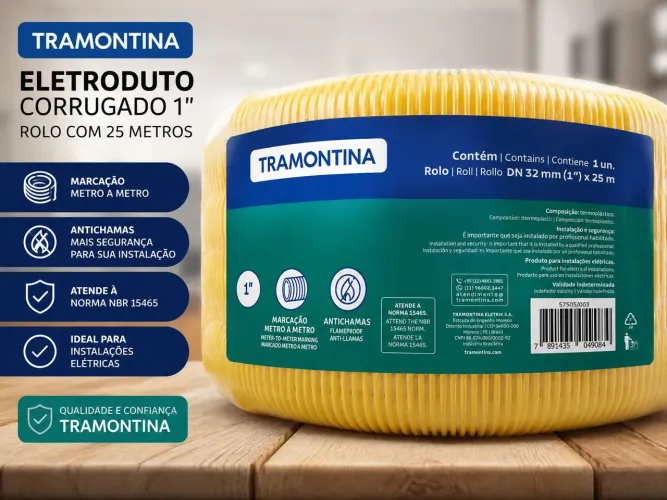 Eletroduto corrugado amarelo.