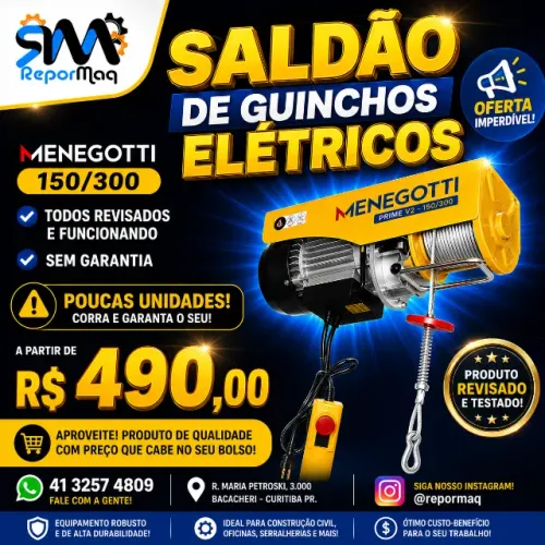 GUINCHO DE COLUNA ELÉTRICO MENEGOTTI 150/300
