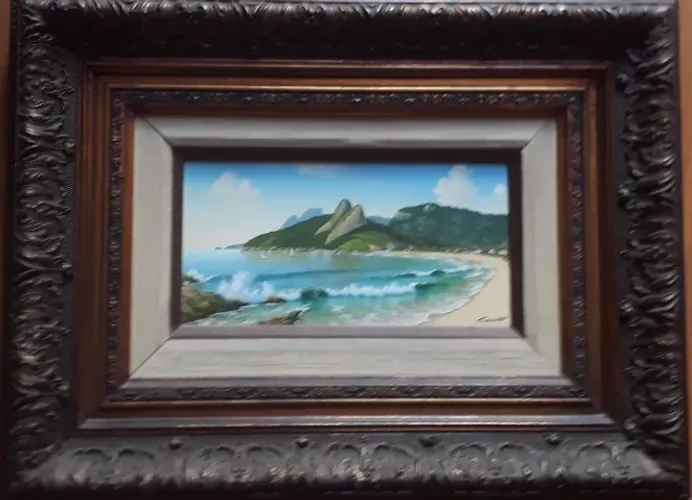 Quadro óleo sobre tela 25x14 c/ moldura - Camões