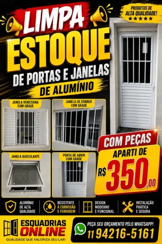 Portas e janelas direto da fábrica com peças a partir de R$350,00