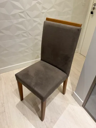 Conjunto com 6 Cadeiras Estofadas para Sala de Jantar - Madeira e Suede