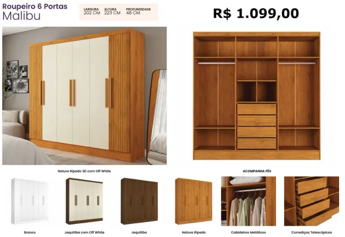 Guarda roupa 6 portas Malibu