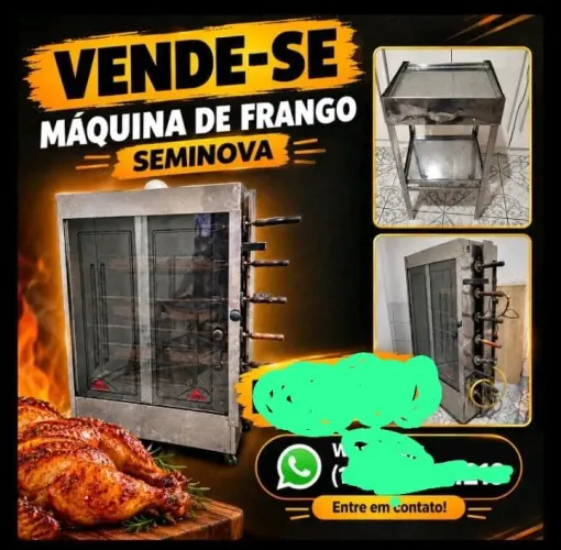 Vende-se uma máquina de assar frango nova. Vai com mesa de corte e uma mesinha balcão