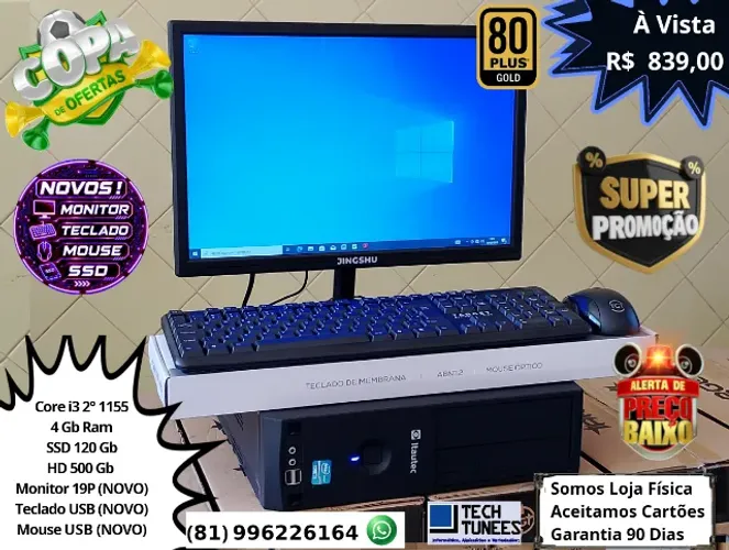 PC Computador Completo Core I3 - (4 Gb Ram-SSD 128Gb ou HD 500Gb)-MONITOR 19 NOVO-OFERTA