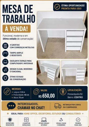 MESA DE TRABALHO À VENDA
