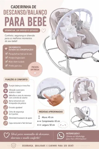 CADEIRINHA DE DESCANSO/BALANÇO PARA BEBÊ - SEMINOVA, EM PERFEITO ESTADO!
