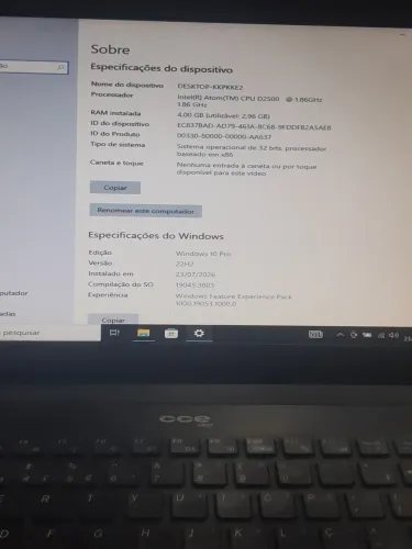 Notebook CCE HD DE 500 GIGAS 4 DE RAM WINDOWS 10 SO PEGA NA TOMADA