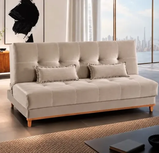 Sofá-Cama Confort Versátil 1,88 m Veludo Bege