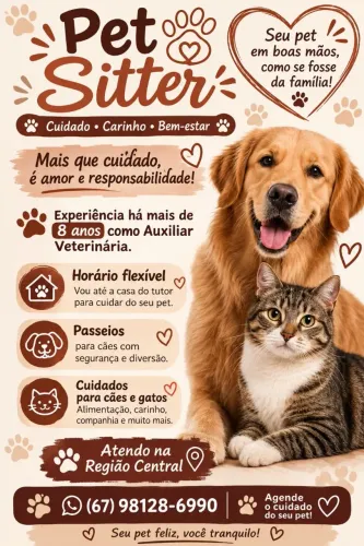 Trabalho como pet sitter e faço canecas para vender
