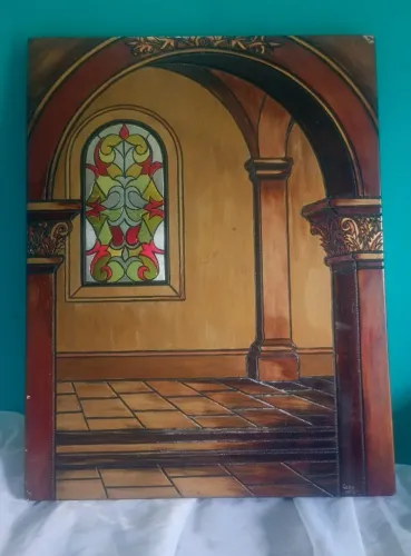 RODOLFO GERD WILLIAMOWIUS- TÉCNICA PINTURA ACRÍLICA E CINZEL SOBRE EUCATEX