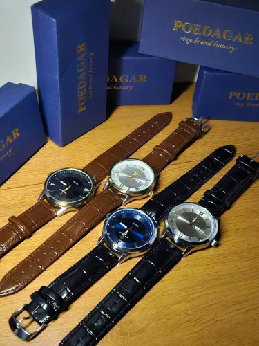 Relógio original a prova d?água lançamento Poedagar aço inox e pulseira em couro