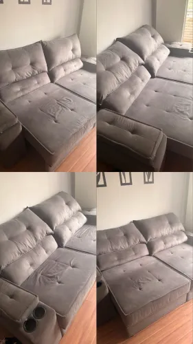 Sofá 4 lugares reclinável com porta copos e carregador USB