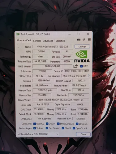 Placa de Vídeo GTX 1060 6gb