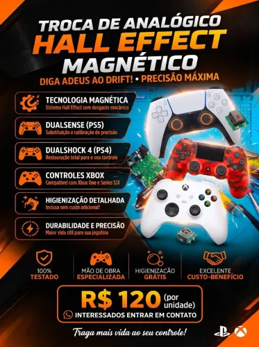 Instalação de analógico hall effect magnético em controle de (PS5, PS4, Xbox SÉRIES S/X)
