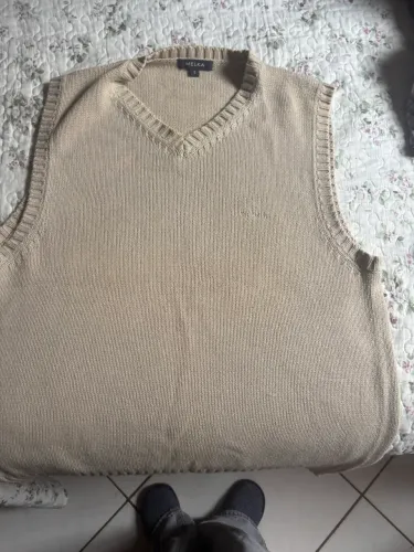 Colete de Tricô Masculino Melka Bege Decote V Tam G