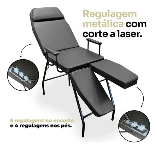 Maca reclinável Bi-perna Pos Estética, tatuagem 
