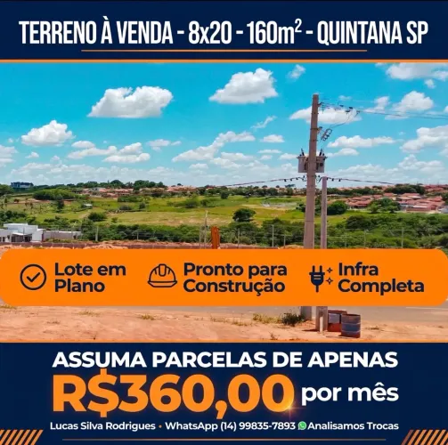 Vendo terreno em Quintana/SP 8x20